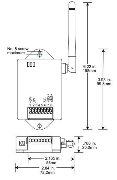 NK Wireless Data Transmitter/Receiver Dimensions